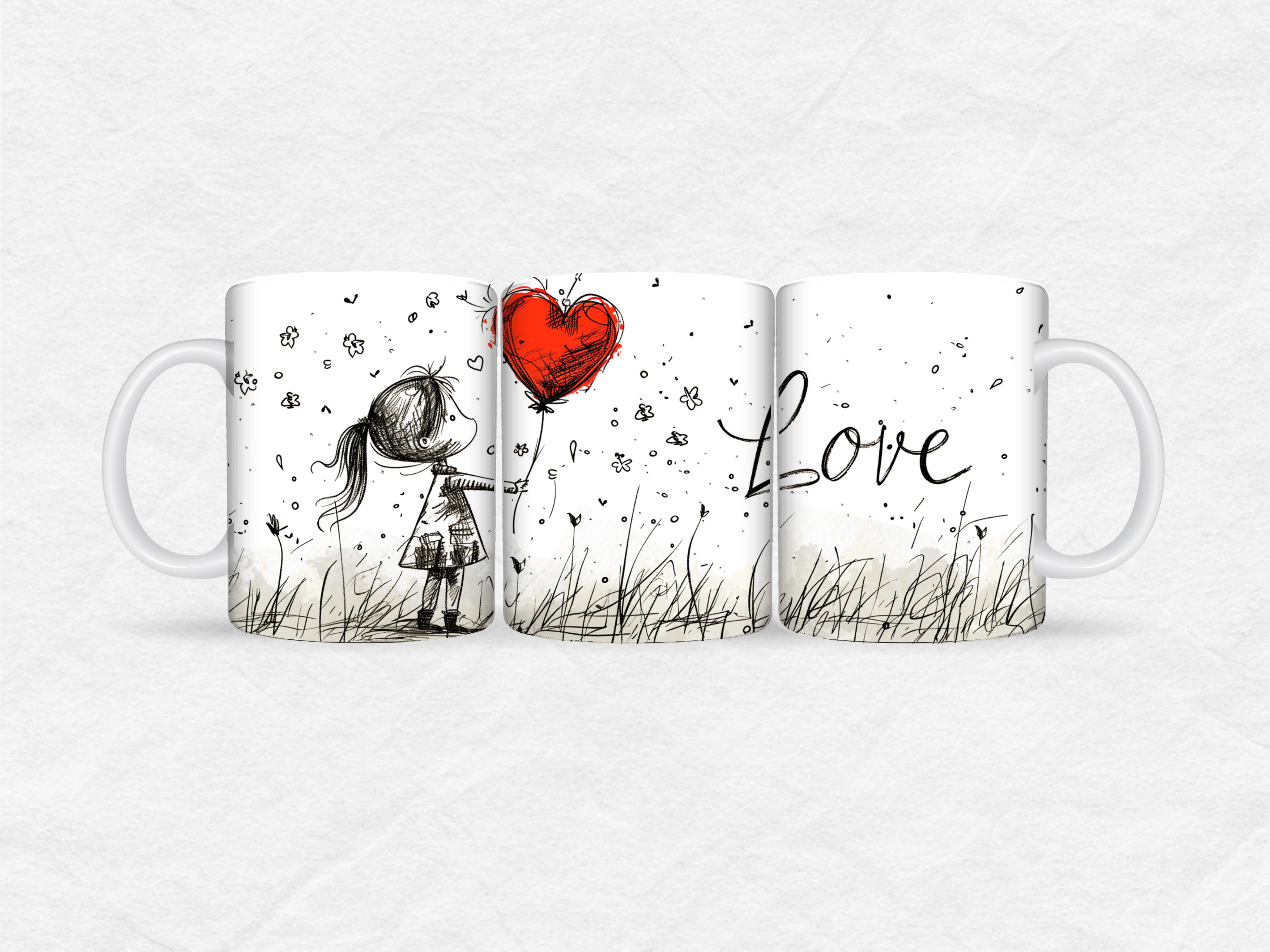 Mug Amour – Fille au ballon cœur rouge “Love”