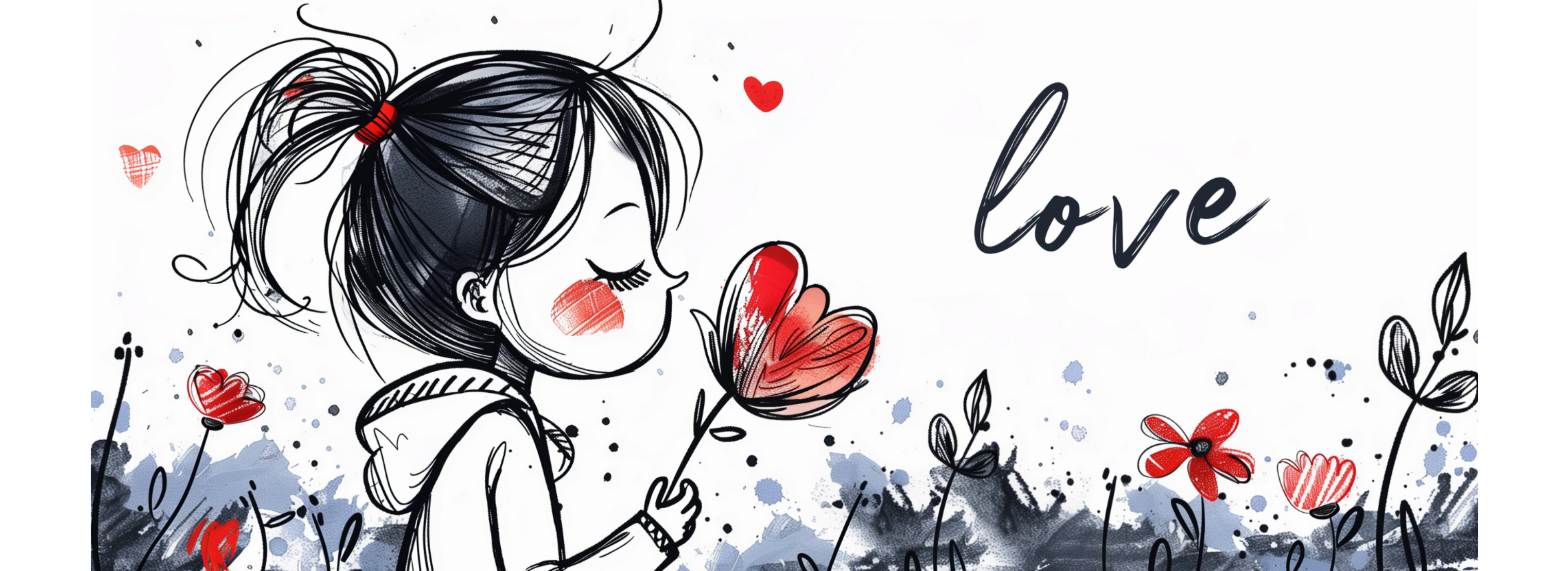 Mug Amour – Fille aux fleurs et cœurs “Love”