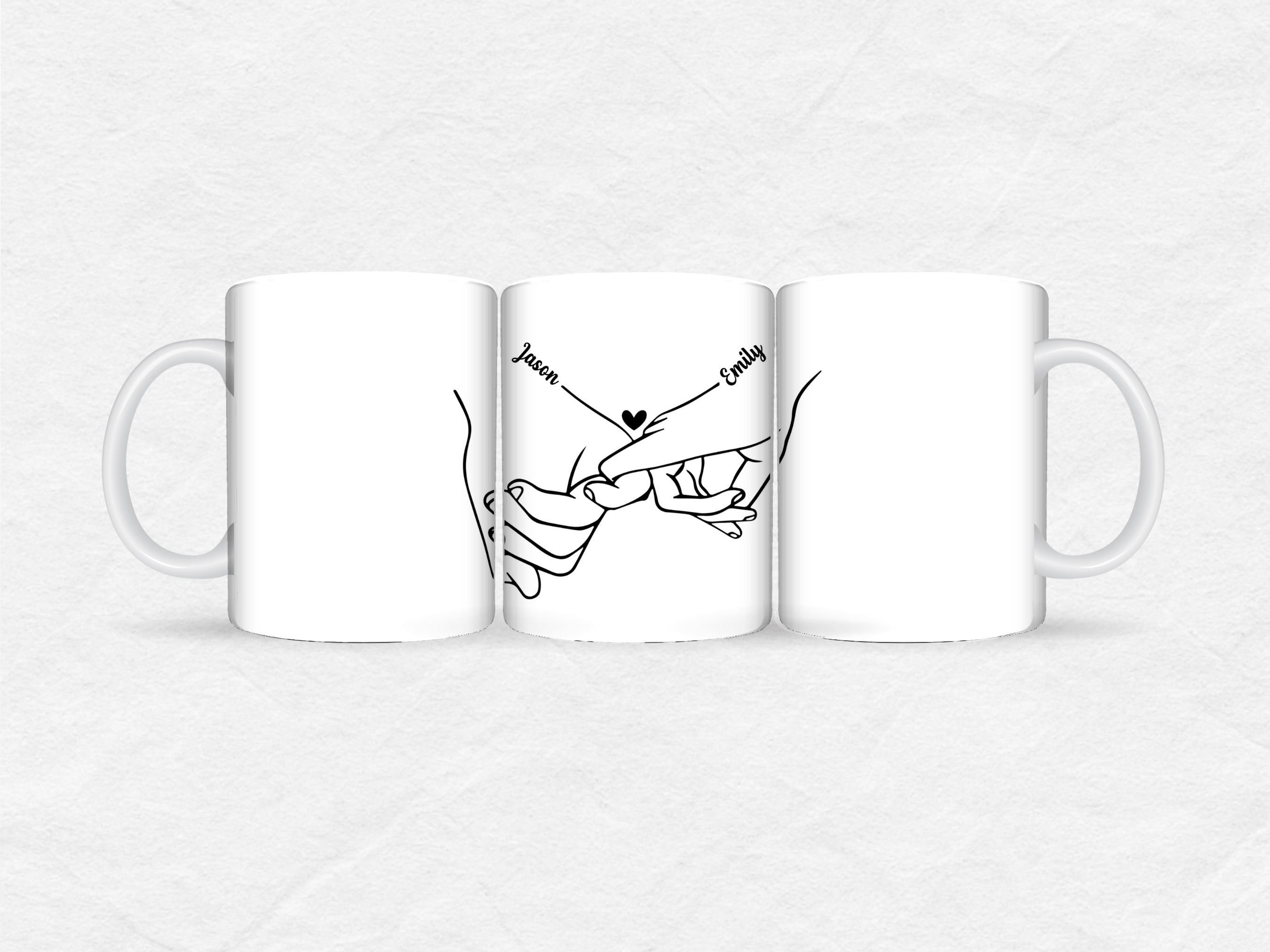 Mug Amour personnalisable – Mains entrelacées & cœur