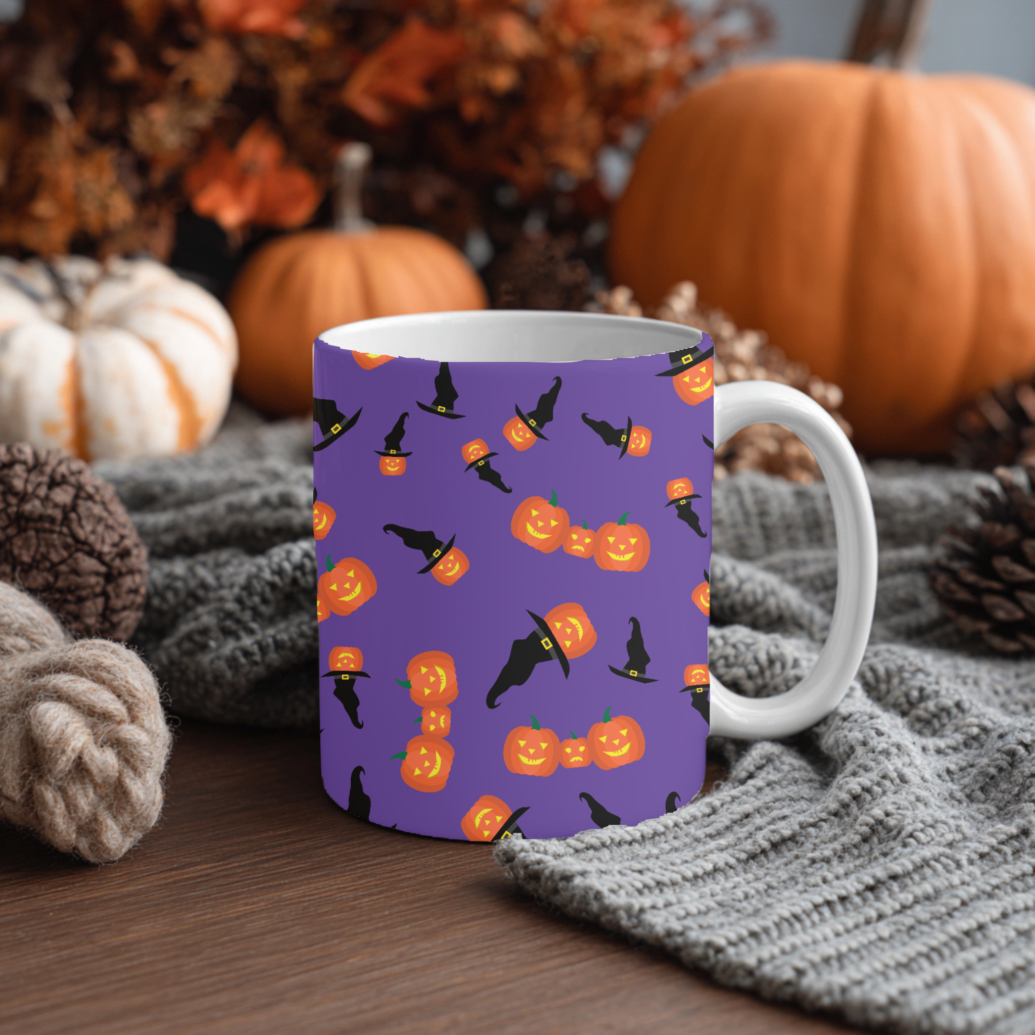 Mug Halloween – Citrouilles et Chapeaux de Sorcière