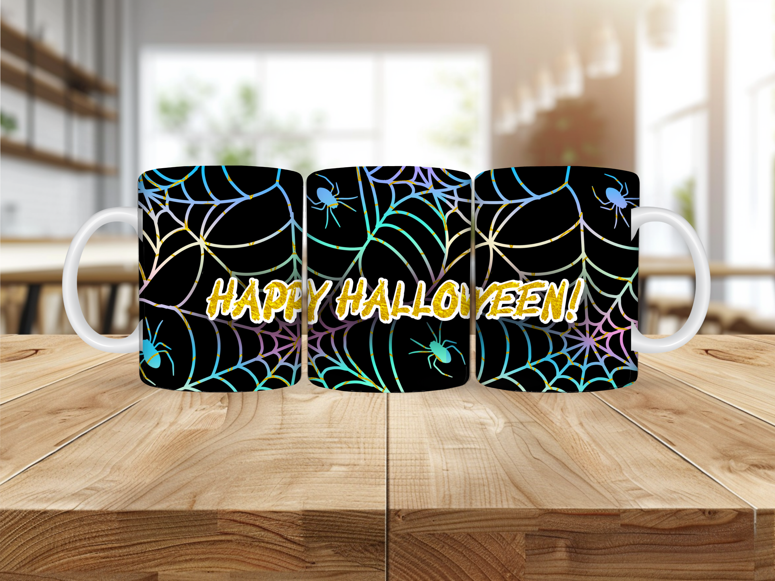 Mug Halloween – Toiles d’Araignée Colorées