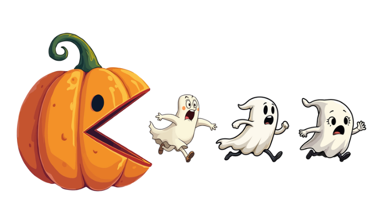 Mug Halloween – Citrouille Pac-Man & petits fantômes