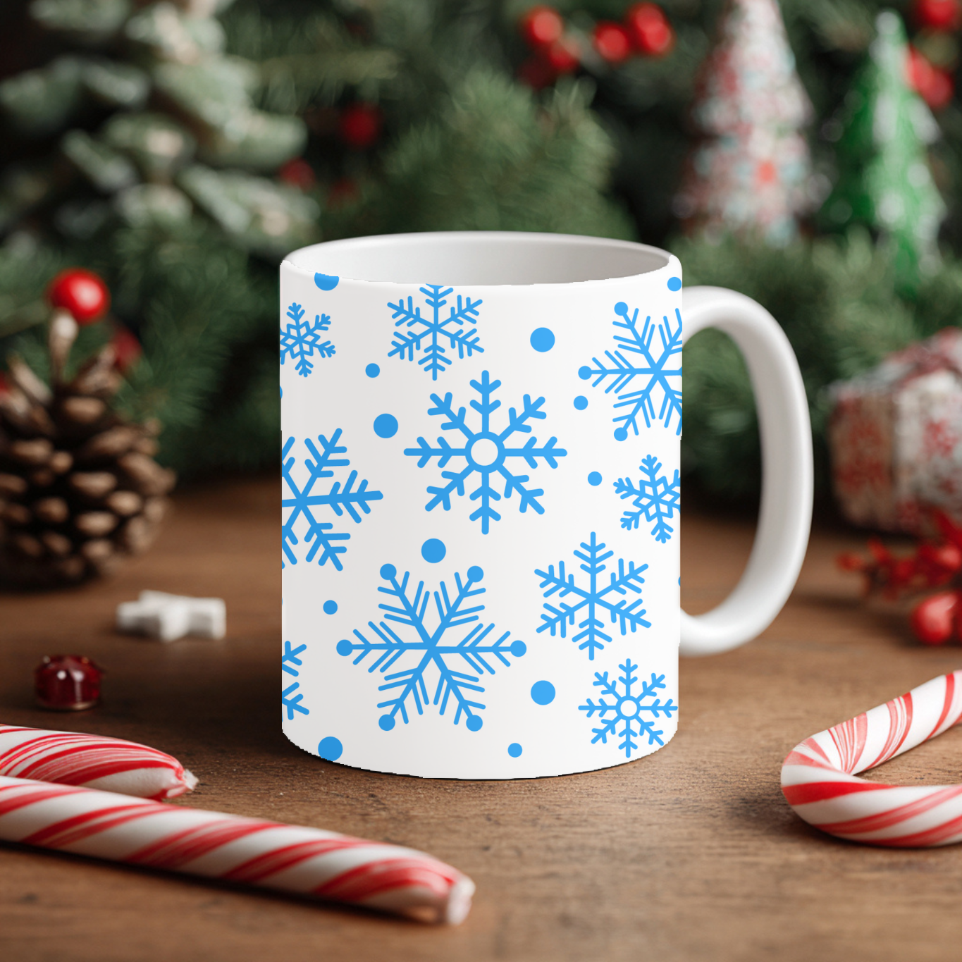 Mug Noël – Flocons bleus d’hiver