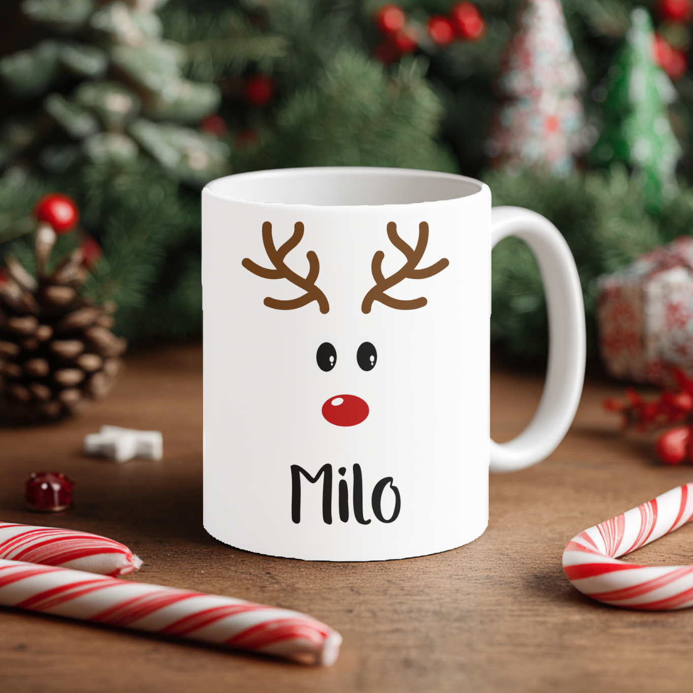 Mug Noël personnalisable – Renne avec prénom