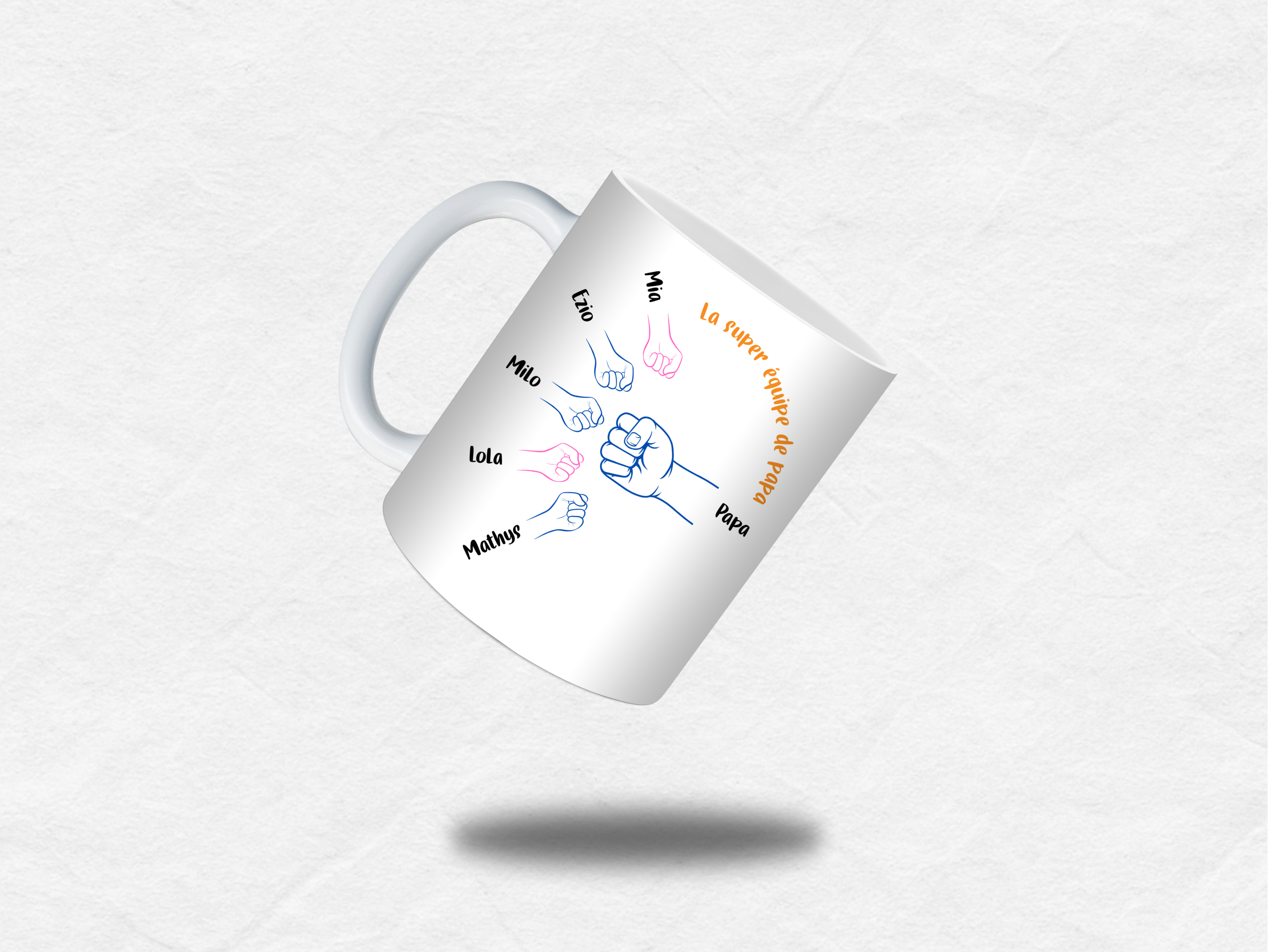 Mug personnalisé famille – Mains adulte & enfants (1 à 5 prénoms)