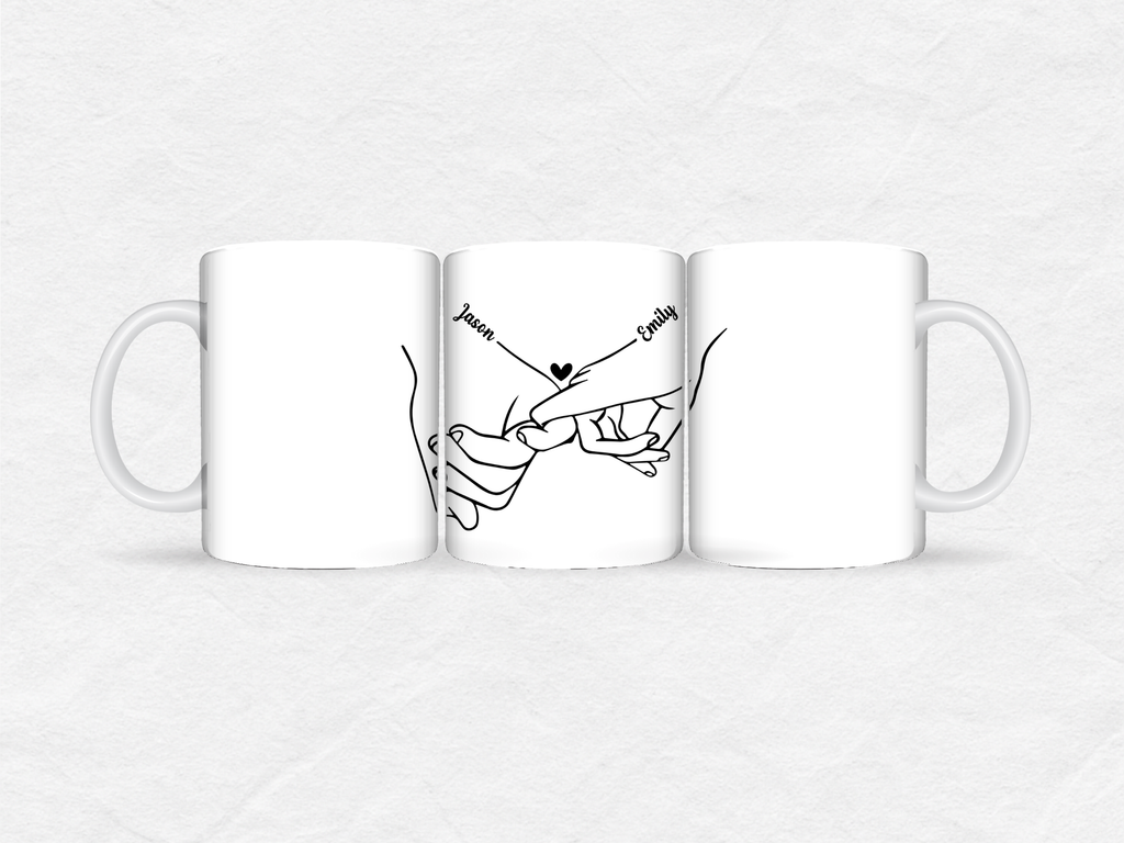 Mug Amour personnalisable – Mains entrelacées & cœur