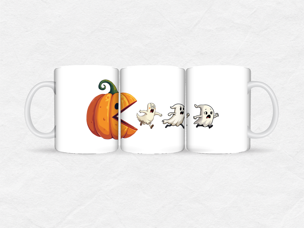 Mug Halloween – Citrouille Pac-Man & petits fantômes