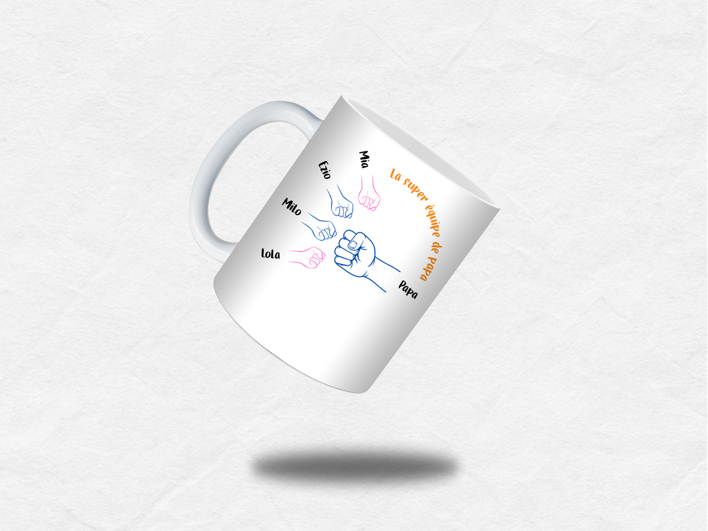 Mug personnalisé famille – Mains adulte & enfants (1 à 5 prénoms)